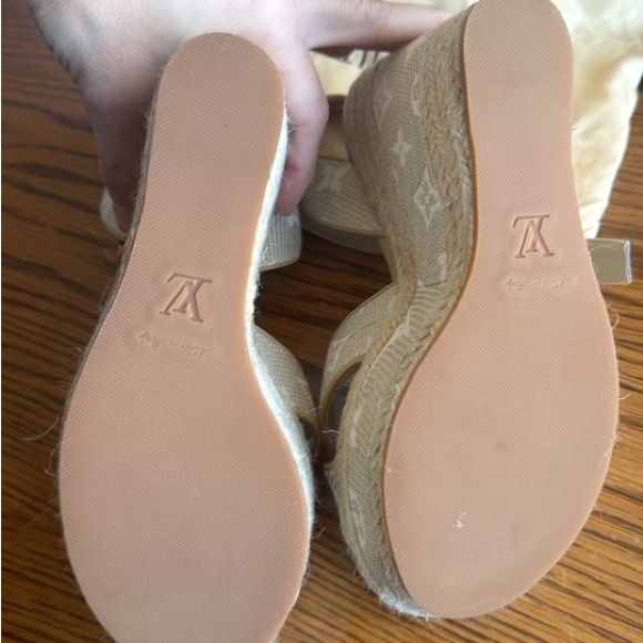 Louis Vuitton Formentera Espadrille Wedge Platform Ankle-Strap Sandals Beige - Picture 3 of 6